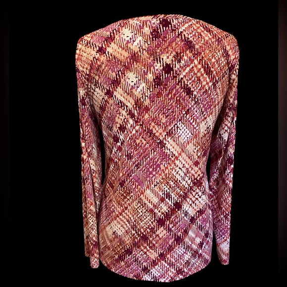 Susan Graver Liquid Knit Deconstructed Plaid Houndstooth Print Long Sleeve VNeck - Picture 4 of 8